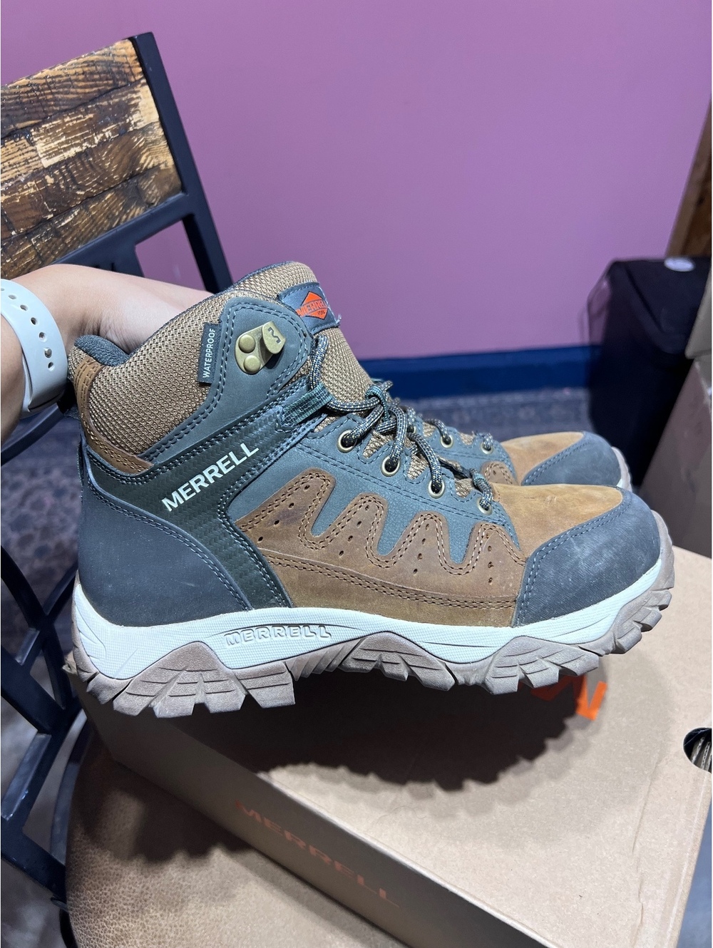 Merrell Waterproof Brown and Gray Hiking Boots